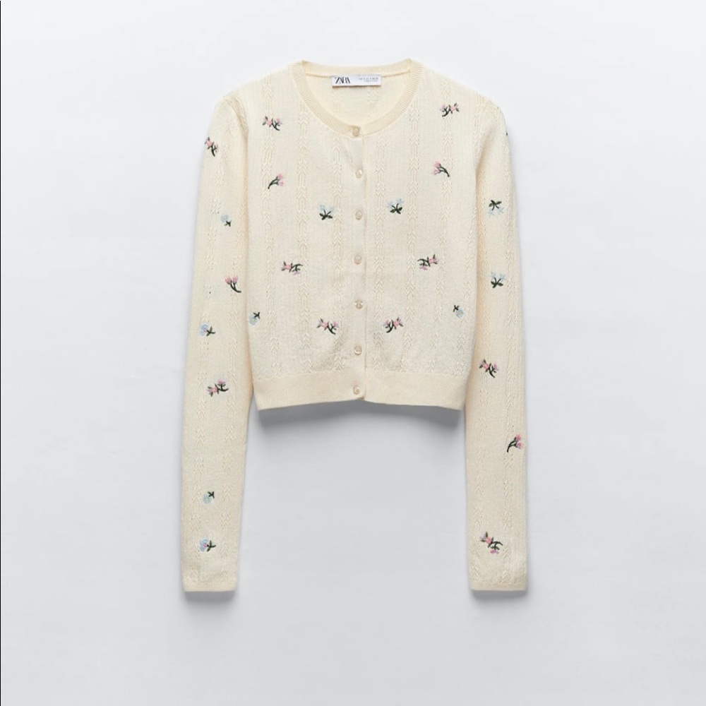 Zara Embroidered Floral Cropped Cardigan